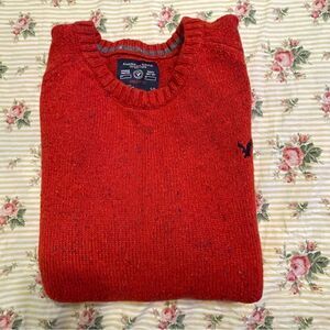 AMERICAN EAGLE Athletic Fit ELBOW PATCH Crewneck Sweater RUST/RED/ORANGE